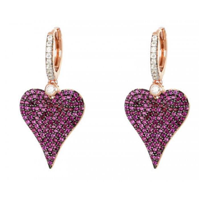 Pendientes de aro colgantes Peace And Glow de plata con circonitas blancas y rojas - CUORI MILANO