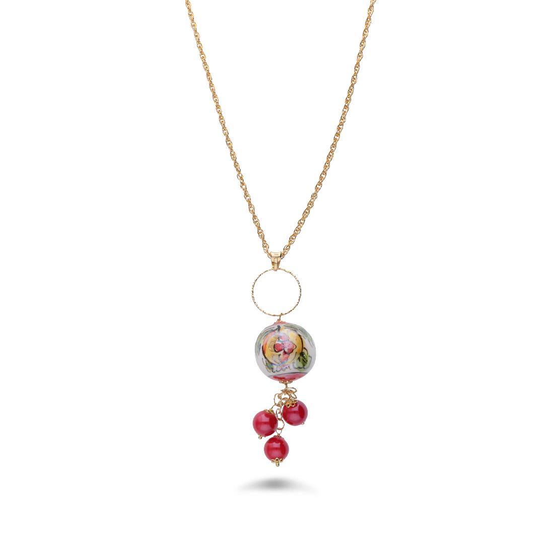 Collana in argento con ceramica dipinta a mano con melagrana - LE PERLE DI CALTAGIRONE