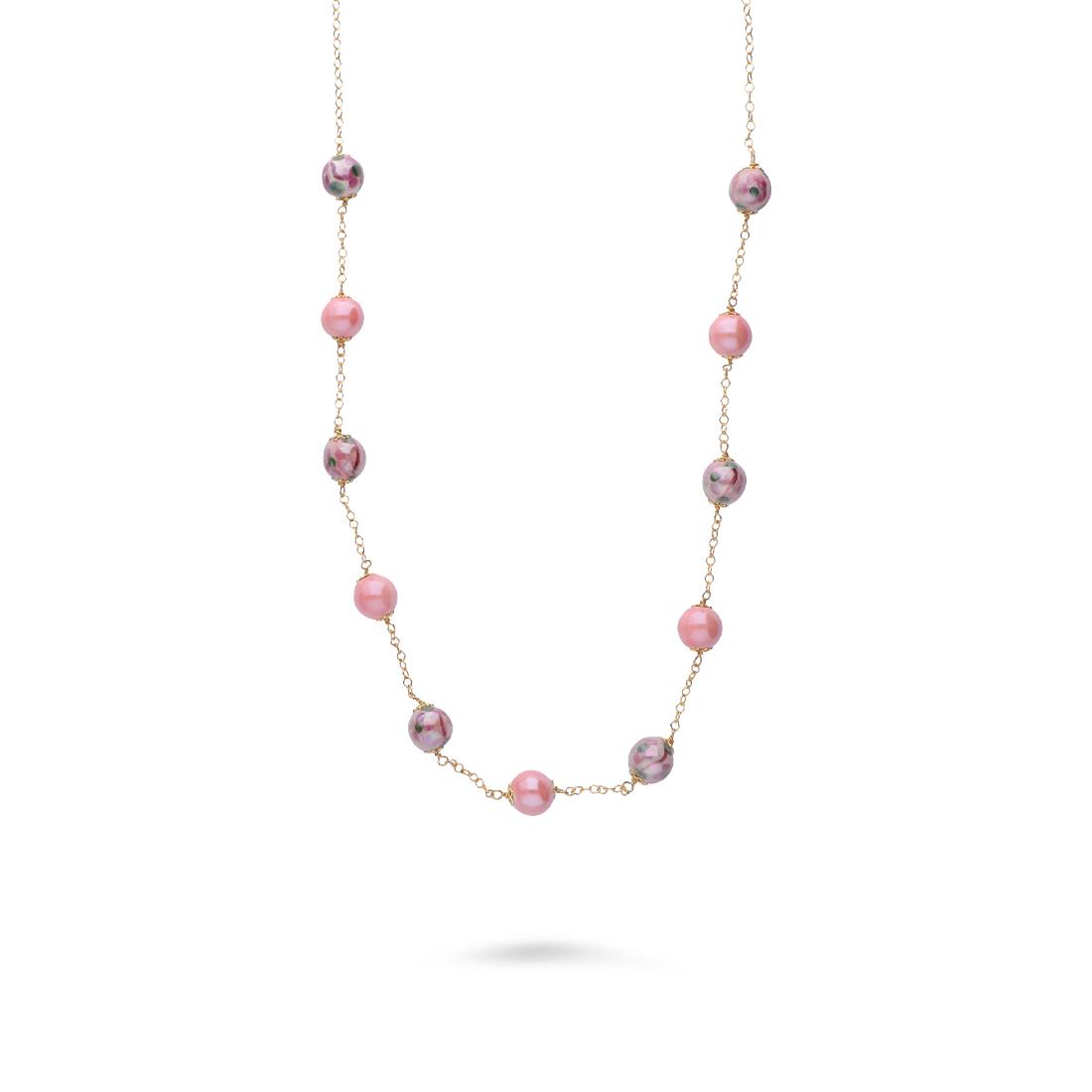 Collar de plata con cer&aacute;mica pintada a mano rosa - LE PERLE DI CALTAGIRONE