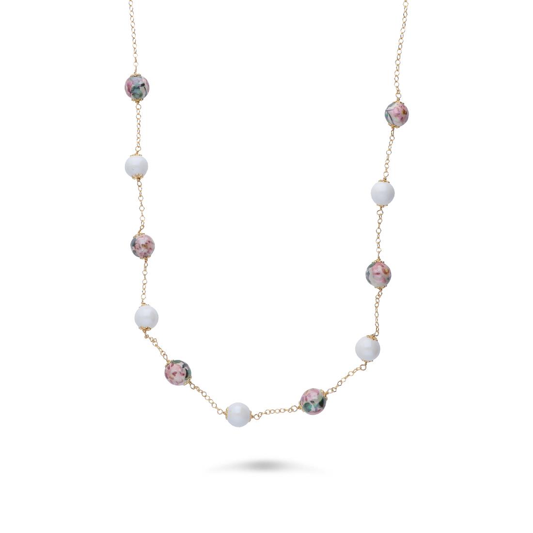 Collar de plata con cer&aacute;mica pintada a mano rosa - LE PERLE DI CALTAGIRONE