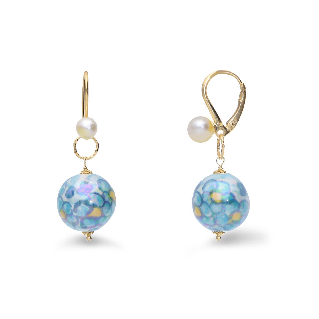 Pendant earrings in silver and ceramic in blue - LE PERLE DI CALTAGIRONE