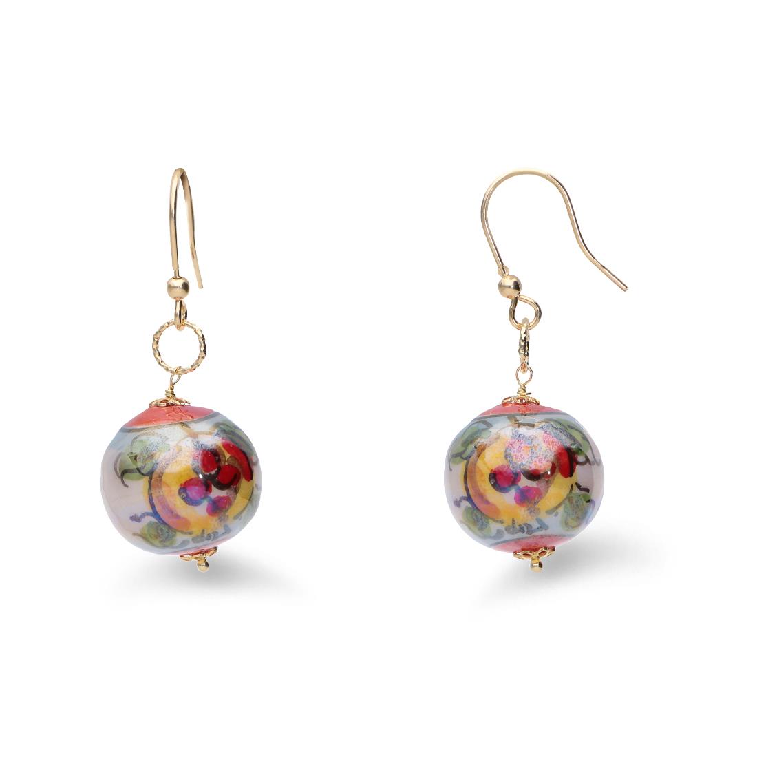 Pendant earrings in silver and ceramic with pomegranate - LE PERLE DI CALTAGIRONE