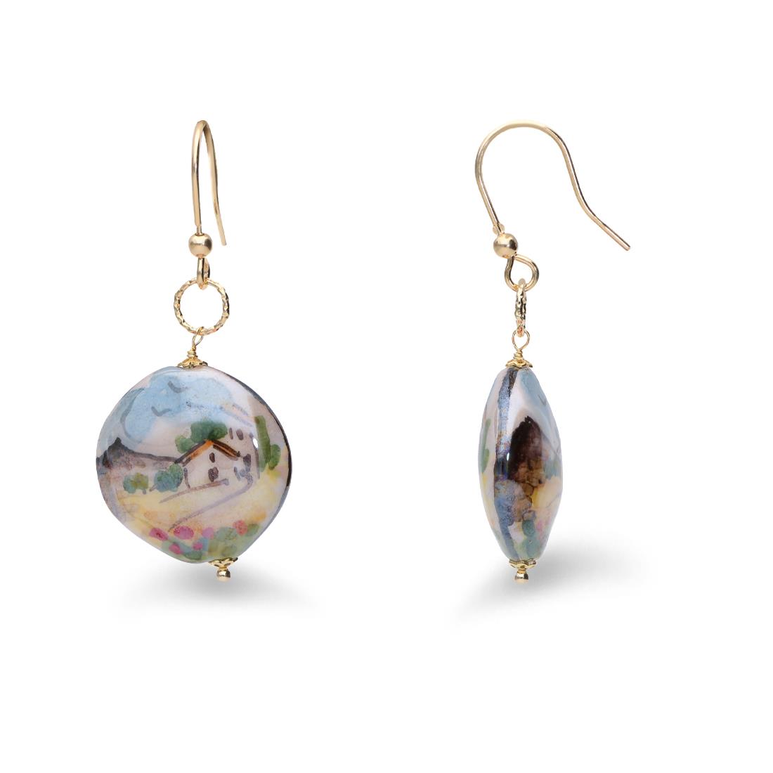Pendant earrings in silver and ceramic with landscape - LE PERLE DI CALTAGIRONE