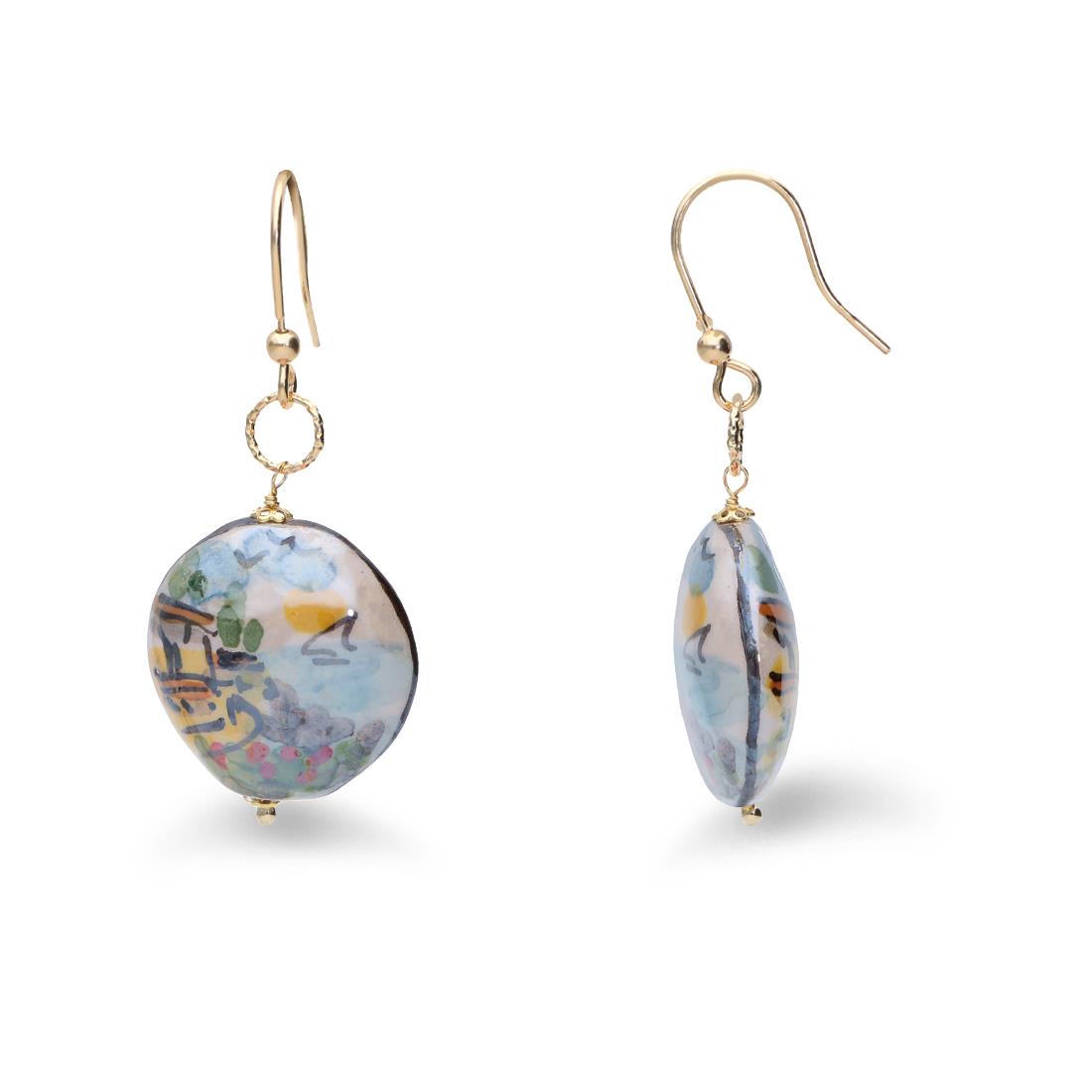 Pendant earrings in silver and ceramic with sea - LE PERLE DI CALTAGIRONE