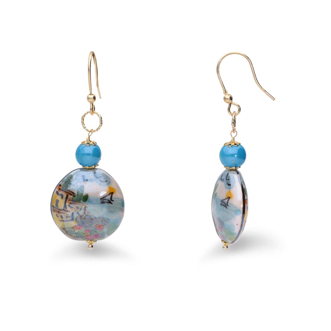 Pendant earrings in silver and ceramic with sea - LE PERLE DI CALTAGIRONE