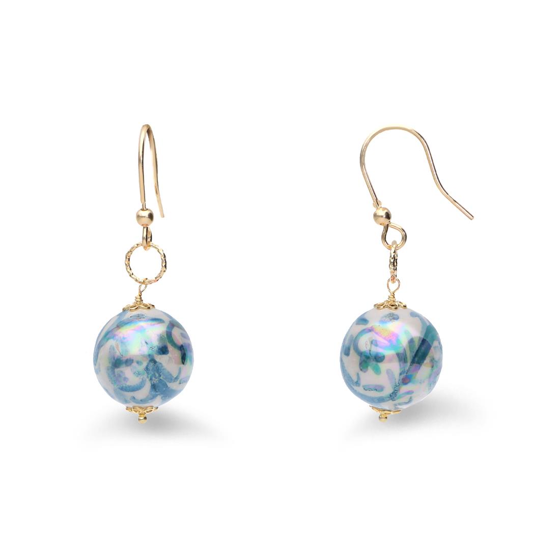 Pendant earrings in silver and ceramic in blue - LE PERLE DI CALTAGIRONE