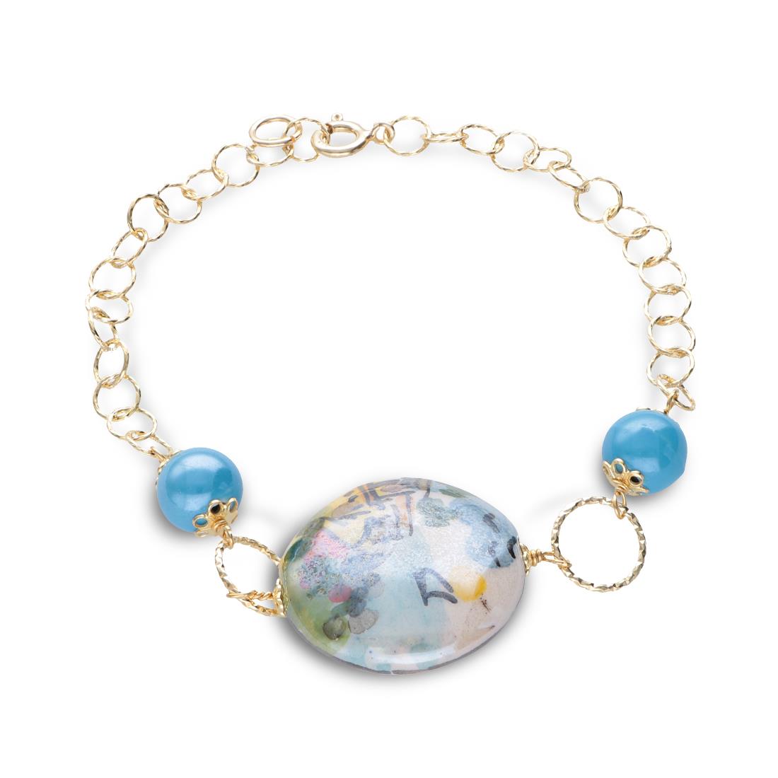 Ceramic bracelet with gilded silver and ceramic with landscape and sea - LE PERLE DI CALTAGIRONE