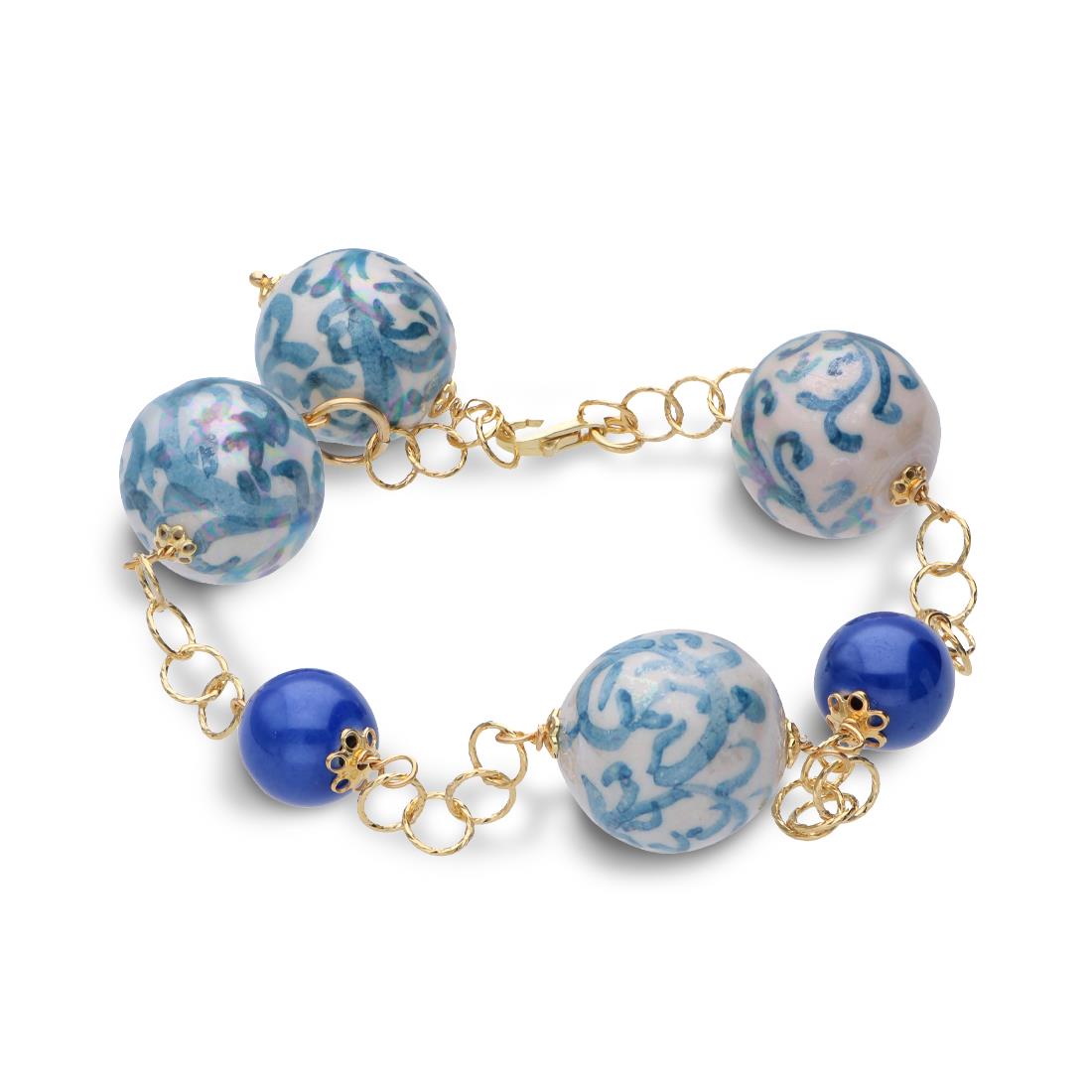Ceramic bracelet with gilded silver and ceramic in blue - LE PERLE DI CALTAGIRONE