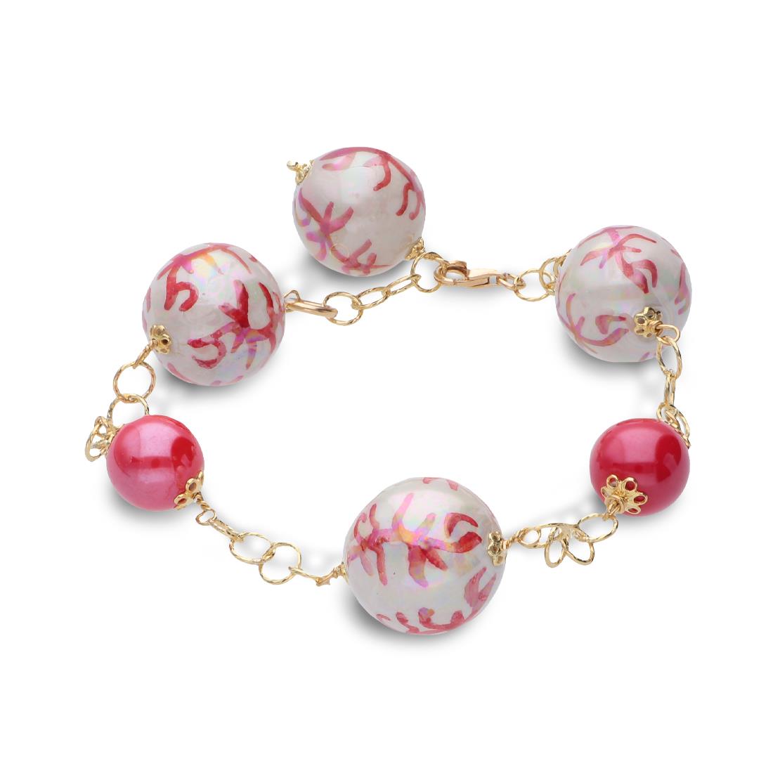 Ceramic bracelet with gilded silver and ceramic in red - LE PERLE DI CALTAGIRONE