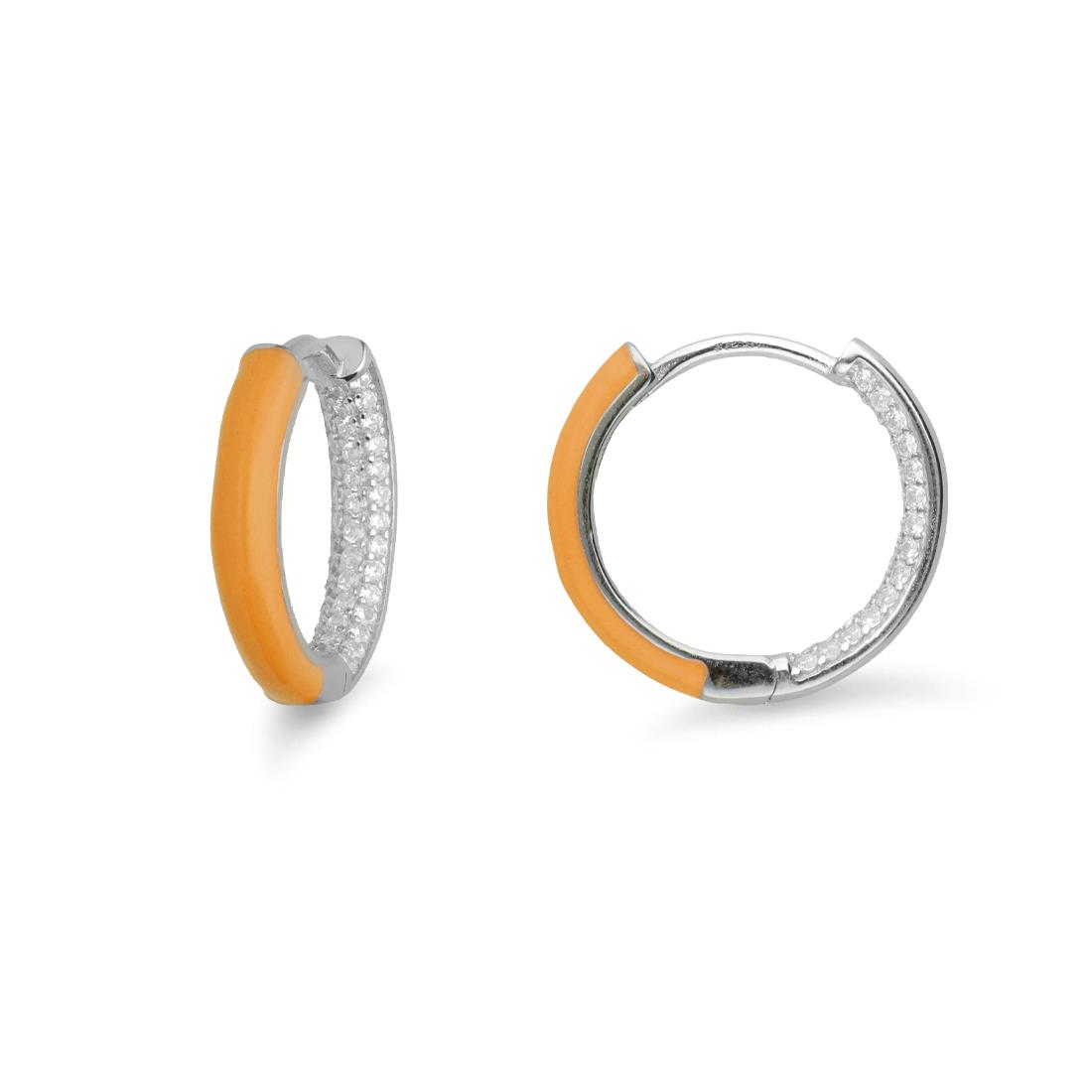 Orecchini a cerchio in argento e smalto arancione - ORO&CO 925