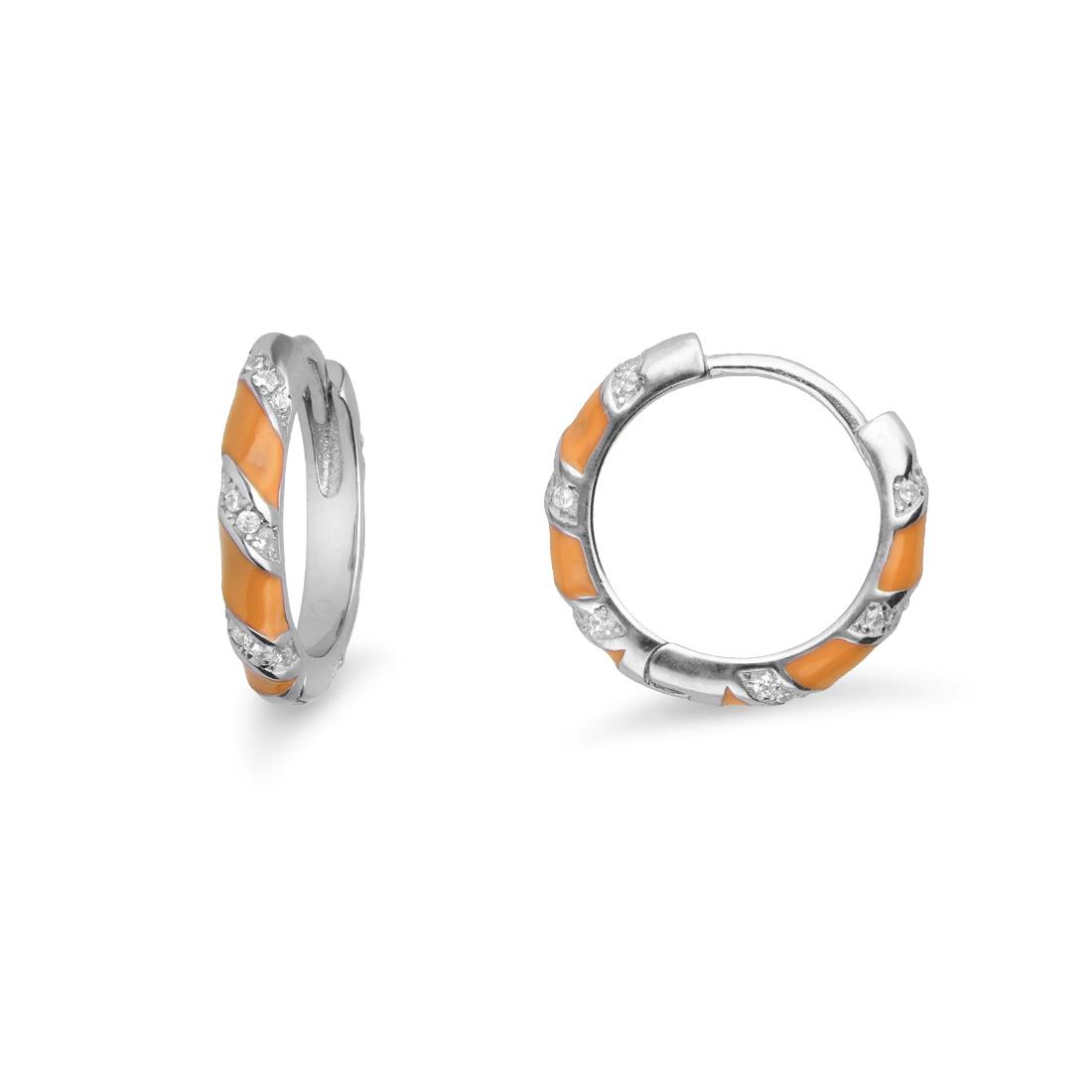 Orecchini a cerchio in argento e smalto arancione - ORO&CO 925