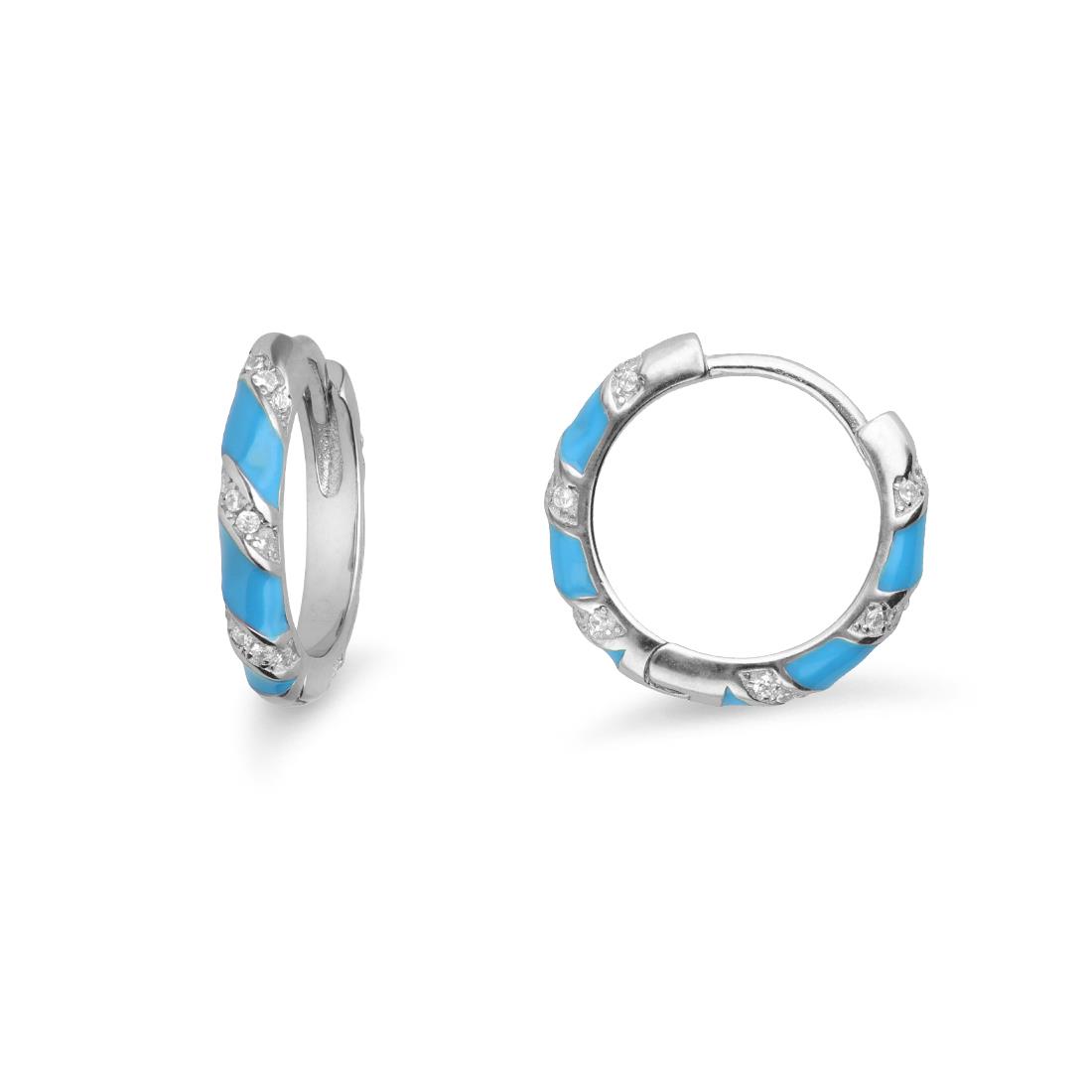Orecchini a cerchio in argento e smalto blu - ORO&CO 925