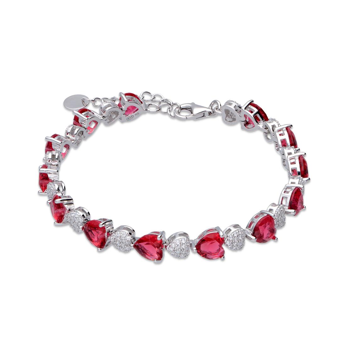 Tennis bracelet with red hearts and white zircons - ORO&CO 925