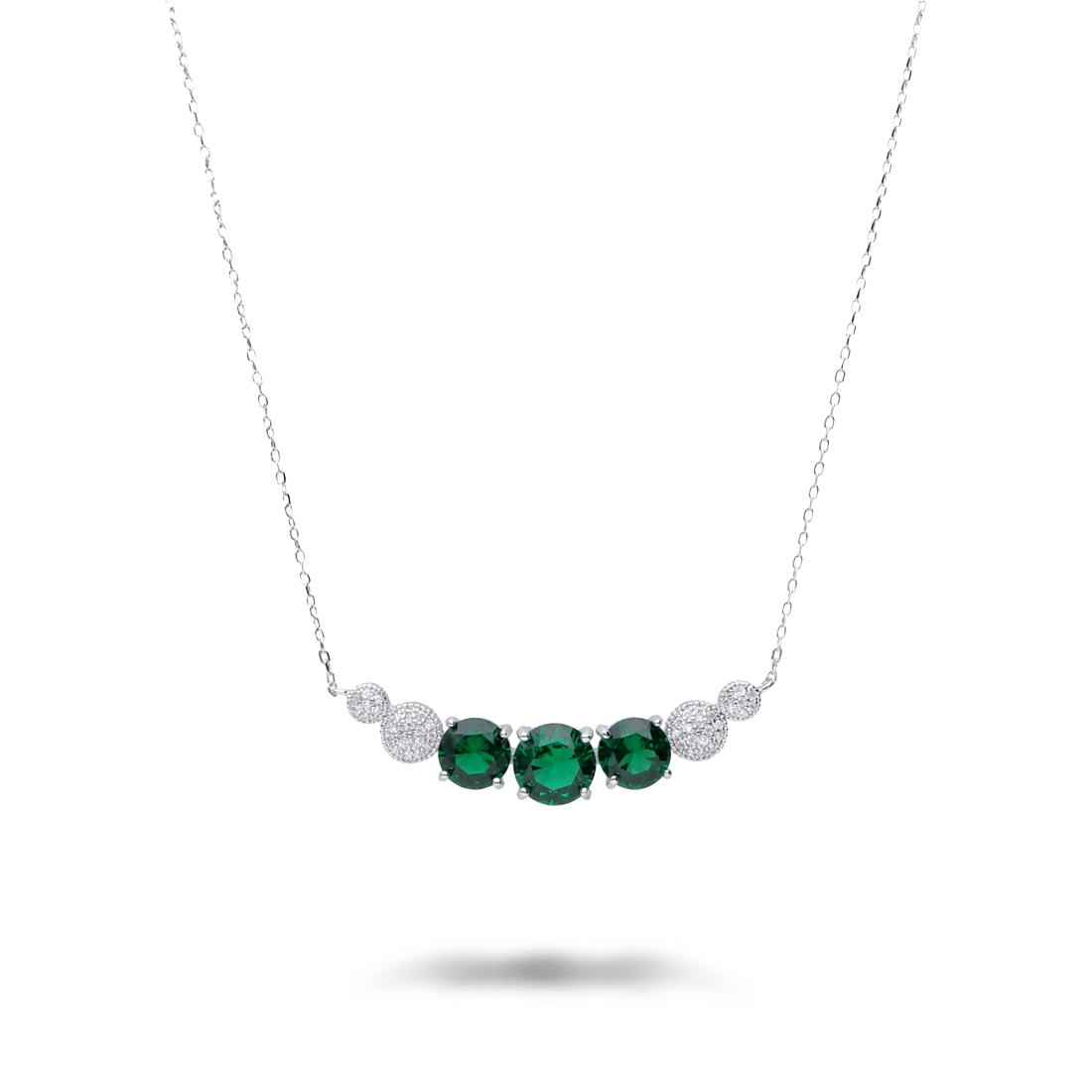 Silver necklace with green and white stones - ORO&CO 925