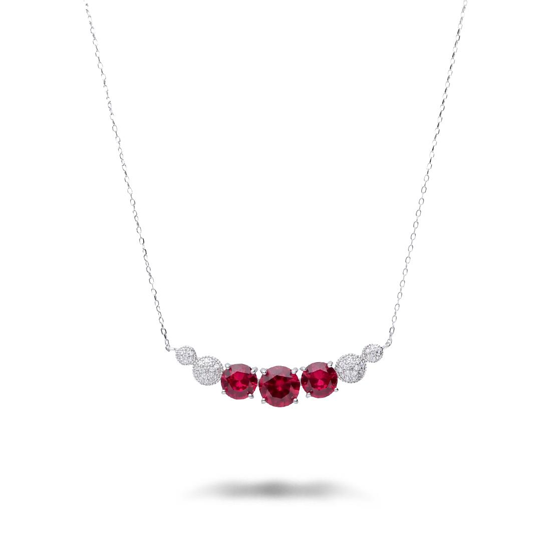 Silver necklace with red and white stones - ORO&CO 925