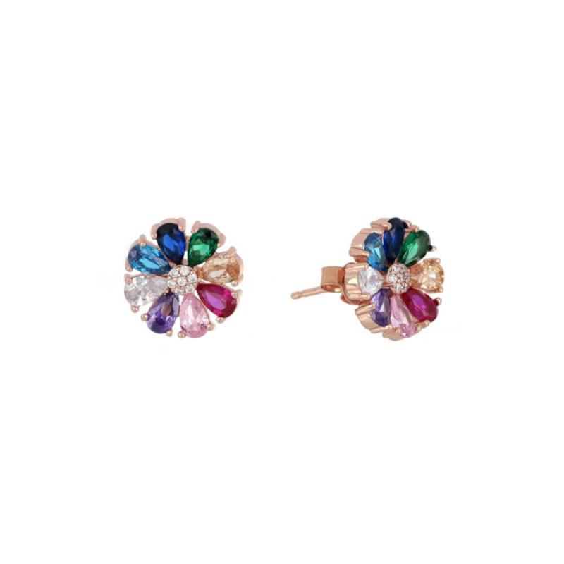 Pendientes Hippie Daisy de plata con circonitas de colores - CUORI MILANO