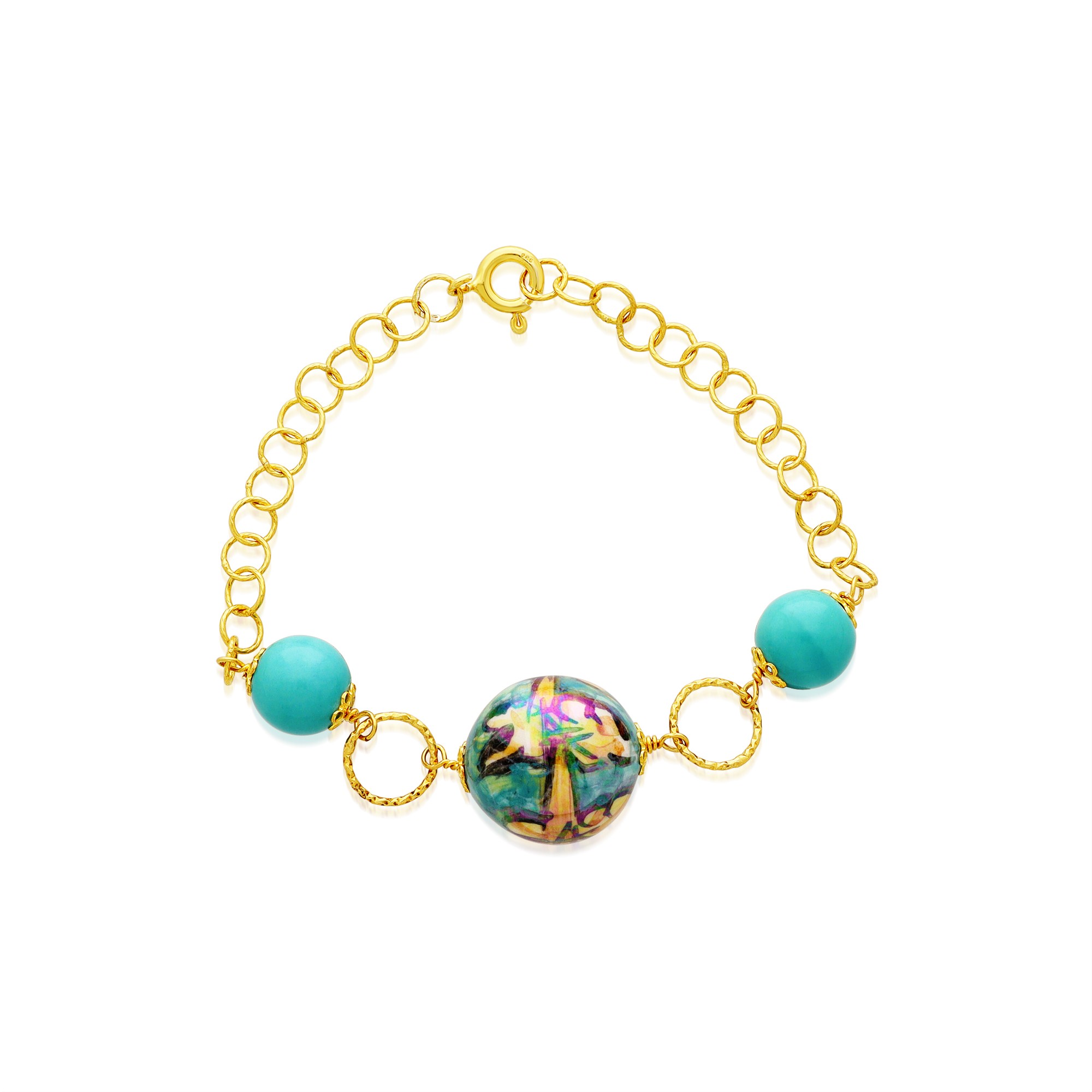 Bracciale Leda argento e ceramica azzurra - LE PERLE DI CALTAGIRONE