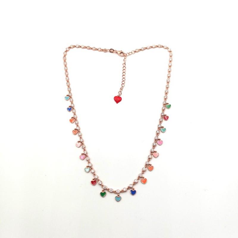 Necklace in silver and colored enamel Vitamin C with white zircons measuring 43cm - CUORI MILANO