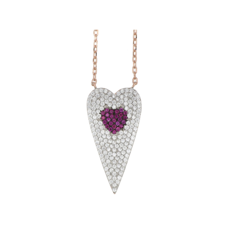 Full In Love silver necklace with white and red zircons measuring 43cm - CUORI MILANO