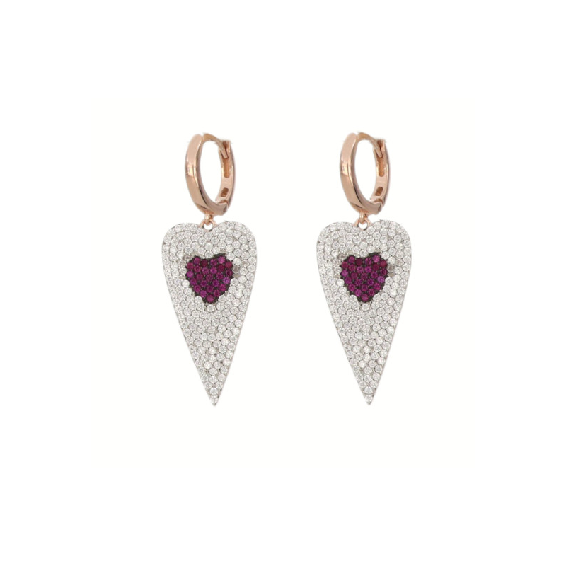 Full In Love silver pendant earrings with white and red zircons - CUORI MILANO