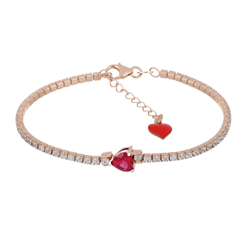 Pulsera Tennis Mi Ruby Il Cuor de plata con circonitas blancas y rojas de 19cm - CUORI MILANO