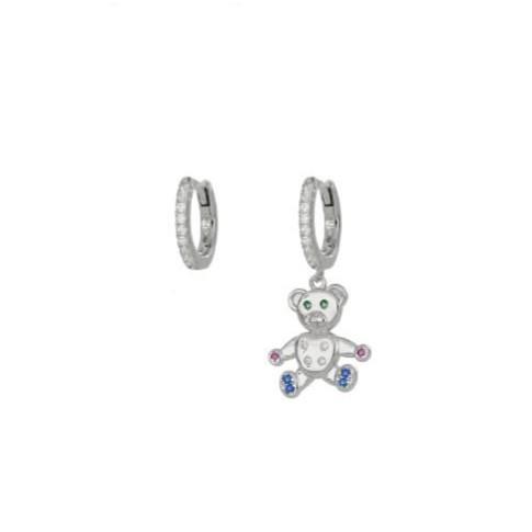 Hoop earrings with pendants in silver and white and colored Teddy Bear zircons - CUORI MILANO
