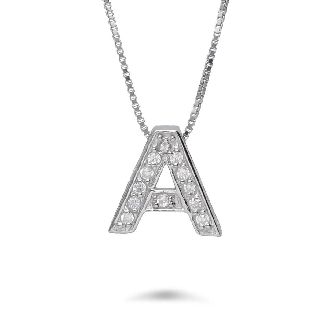 Letter A necklace with cubic zirconia - ORO&CO 925