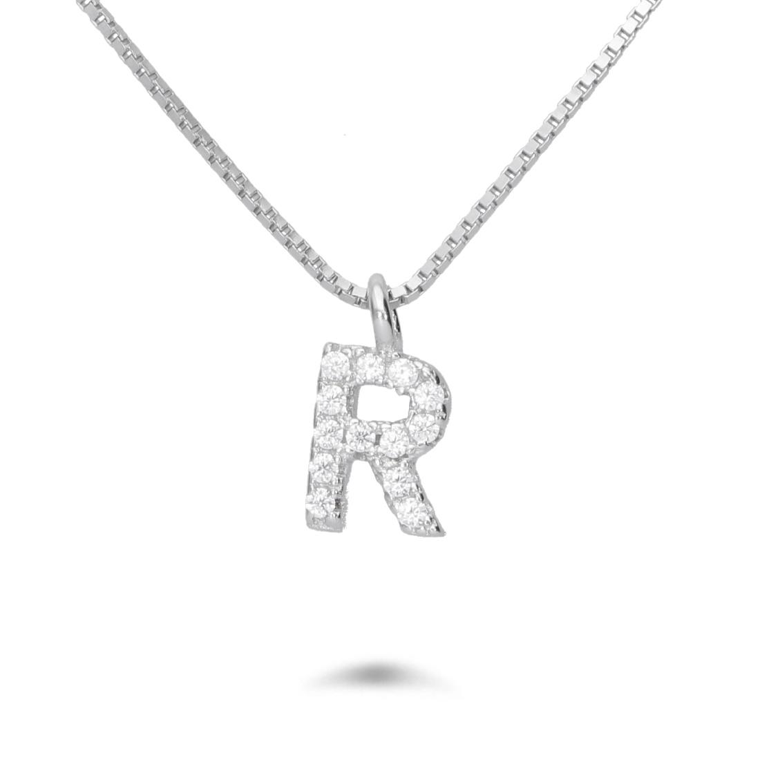 Necklace with letter R with zircons - ORO&CO 925