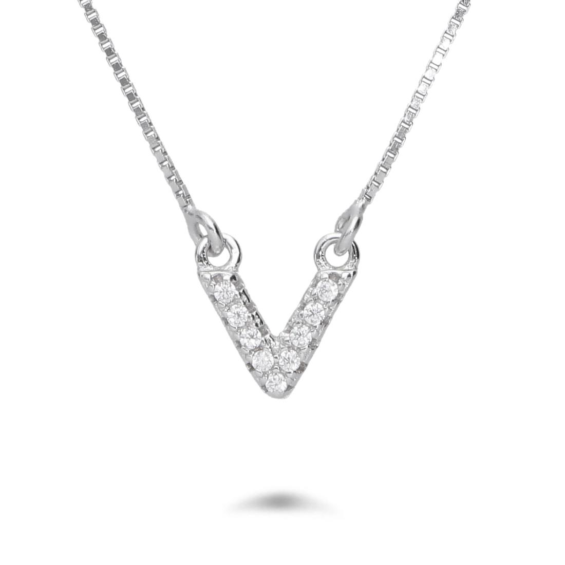 Necklace with letter V with zircons - ORO&CO 925