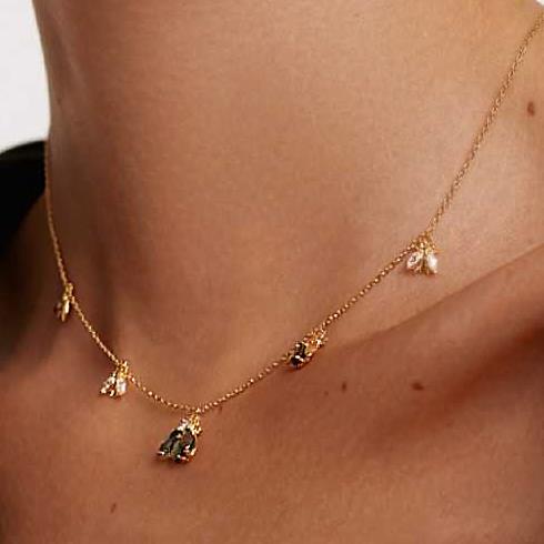 Zaza silver necklace with pendants in natural stones and zircons adjustable size - PDPAOLA