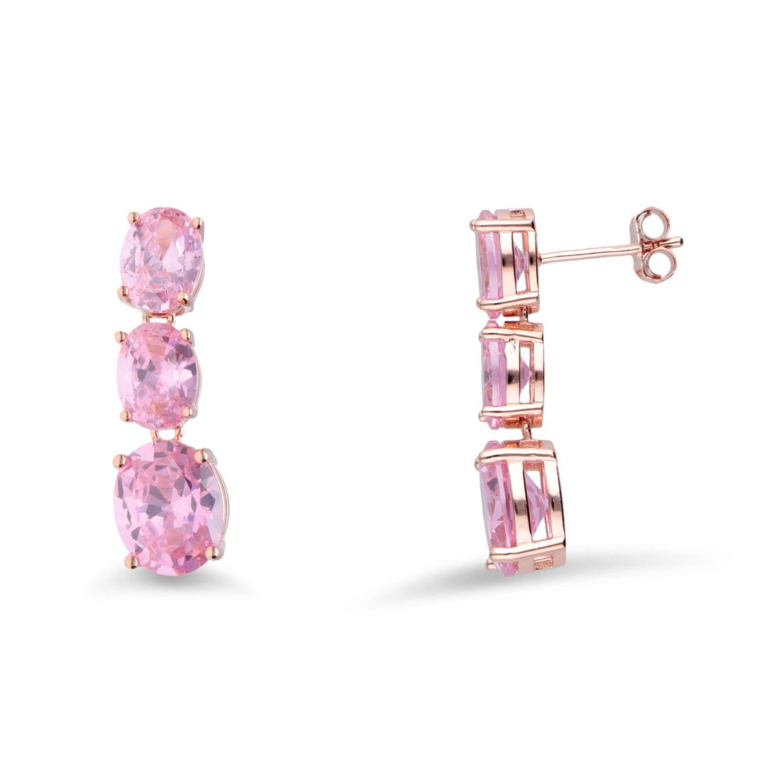 Orecchini pendenti in argento con zirconi rosa - ORO&CO 925