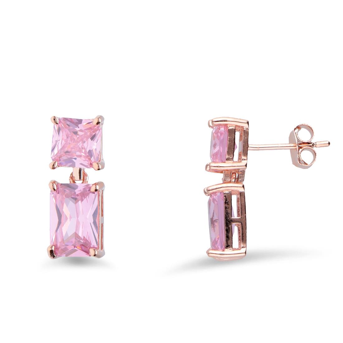 Orecchini in argento con pietre quadrate rosa - ORO&CO 925