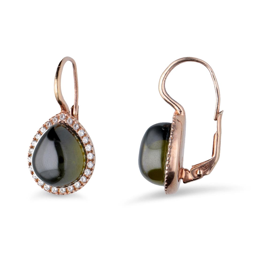 Pendientes colgantes de circonitas verdes y circonitas blancas - ORO&CO 925