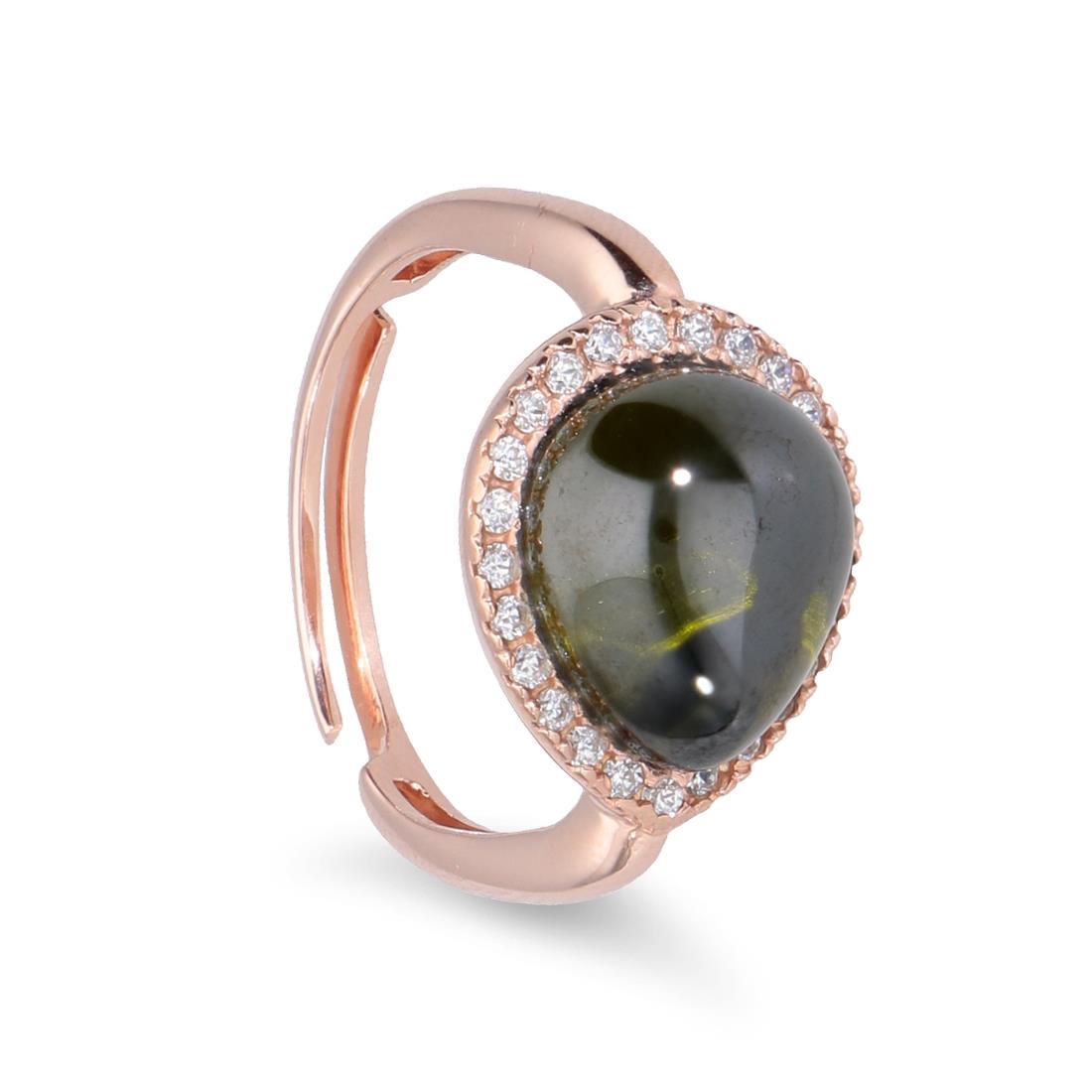 Anillo de plata rosa con circonitas blancas y verdes - ORO&CO 925