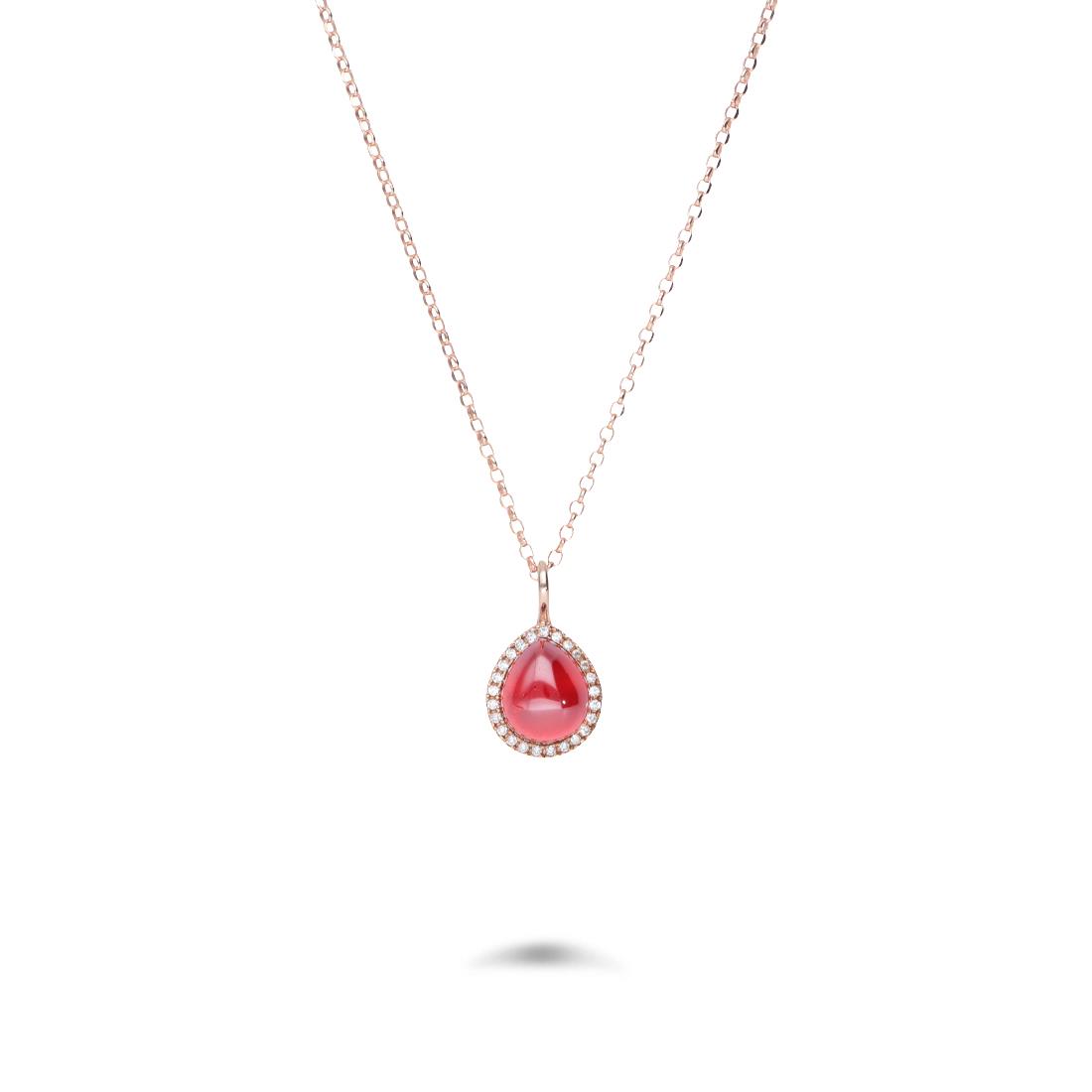 Collar de plata con circ&oacute;n gota roja y circonitas blancas - ORO&CO 925