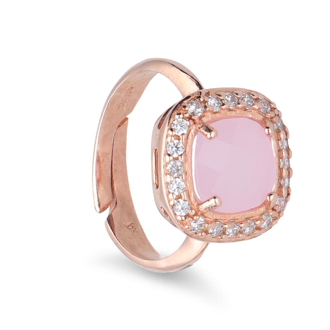 Anillo de plata rosa con circonita rosa central y peque&ntilde;a blanca - ORO&CO 925