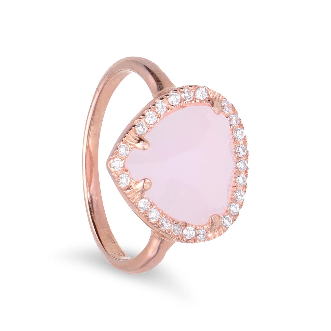 Anello argento rosato pietra rosa e zirconi bianchi - ORO&CO 925