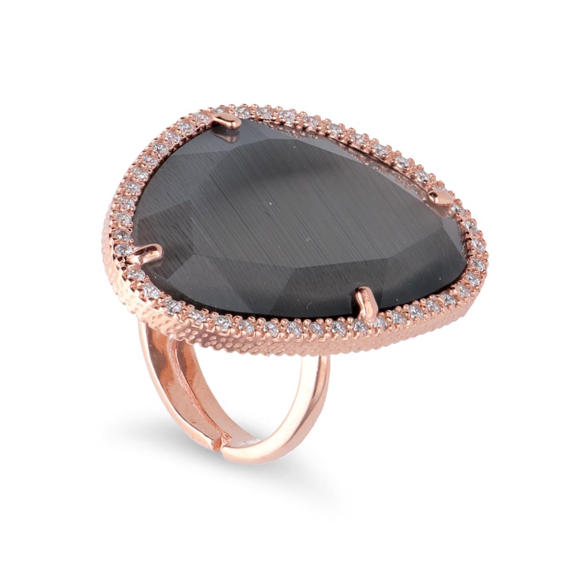 Anello argento rosato con zirconi grigio grande e bianchi piccoli - ORO&CO 925