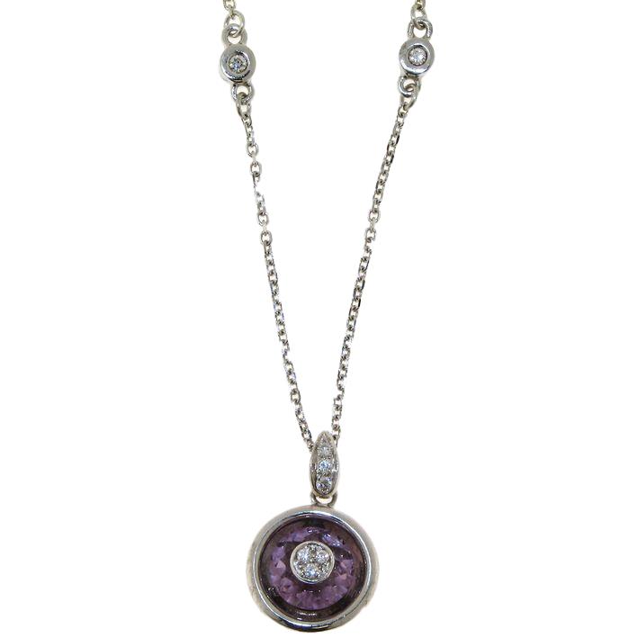 Rose gold and white gold necklace with amethyst and diamonds - GOLD ART