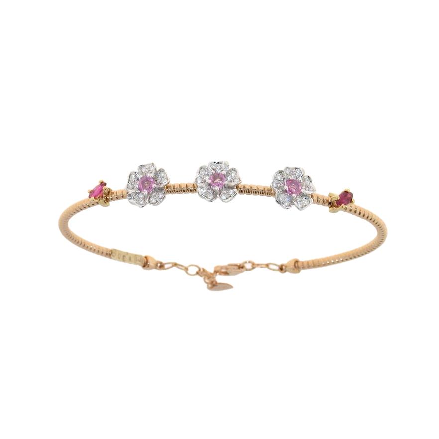 Bracciale in oro rosa e oro bianco con zaffiro rosa, rubini e diamanti - GOLD ART