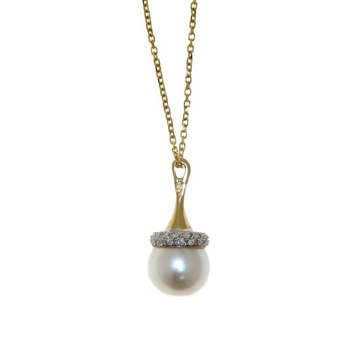 Collana in oro bianco con perla e diamanti - GOLD ART