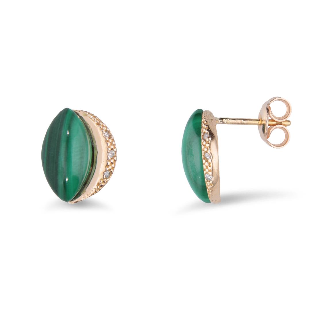 Orecchini in oro rosa con malachite e diamanti - STANOPPI