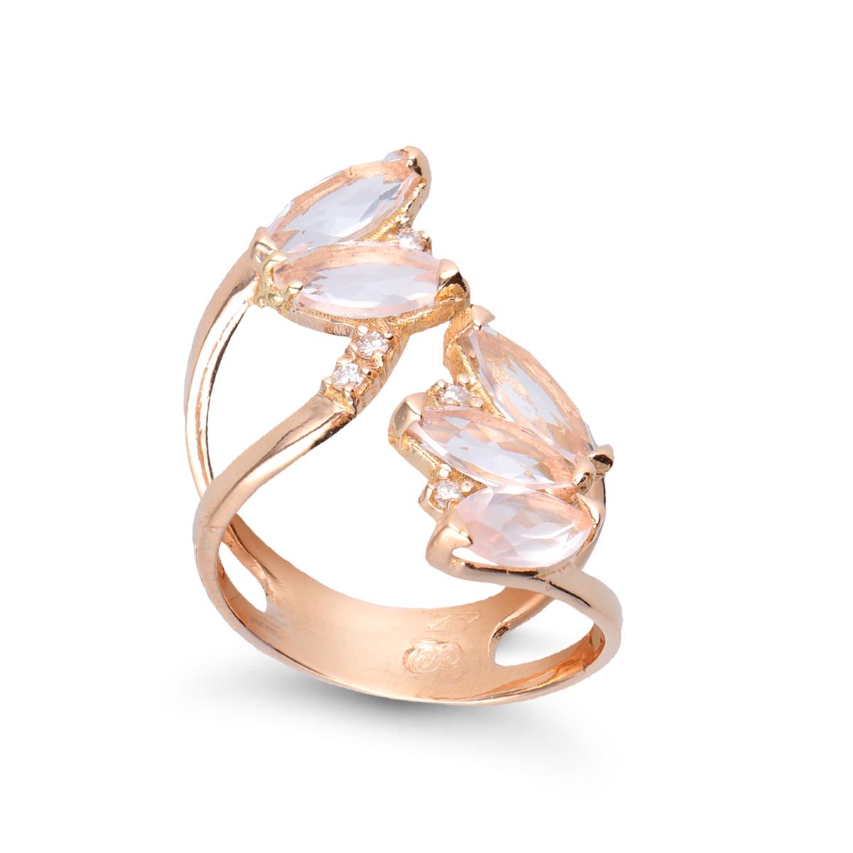 Anello contrariè in oro rosa con quarzo rosa e diamanti - STANOPPI