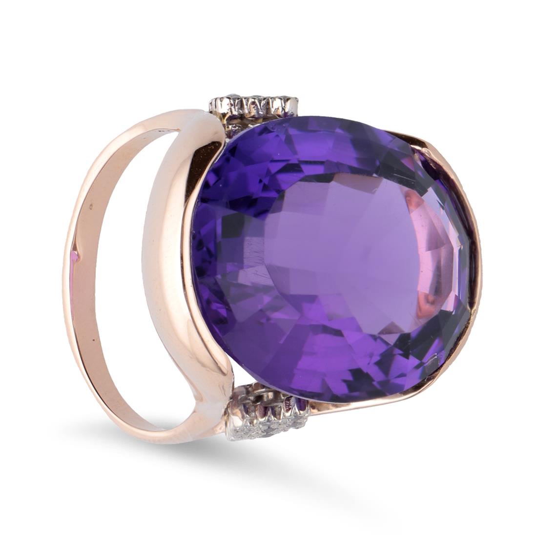 Rose and white gold ring with hydrothermal amethyst and zircons - STANOPPI