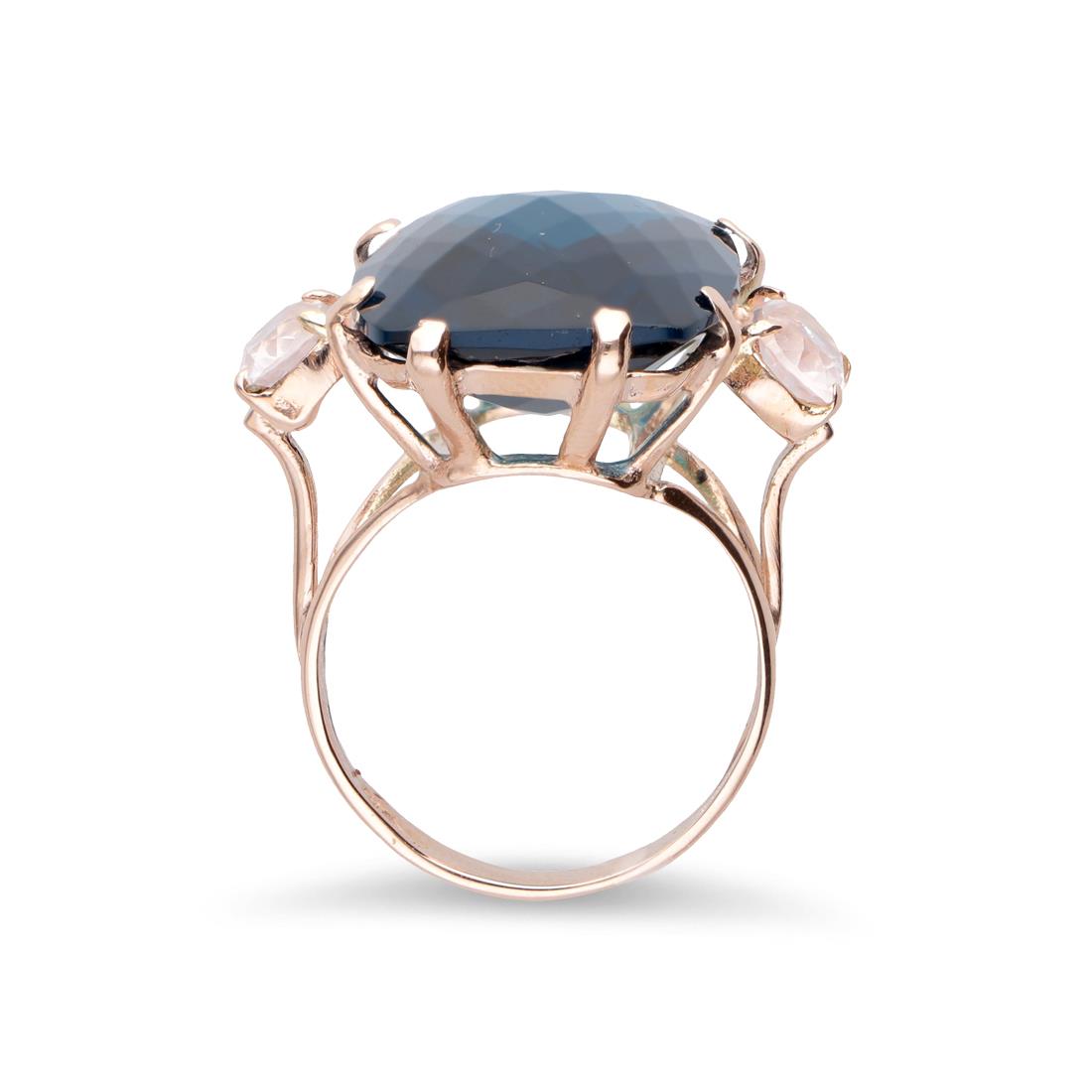 Anillo de oro rosa con topacio azul London y cuarzo rosa - STANOPPI