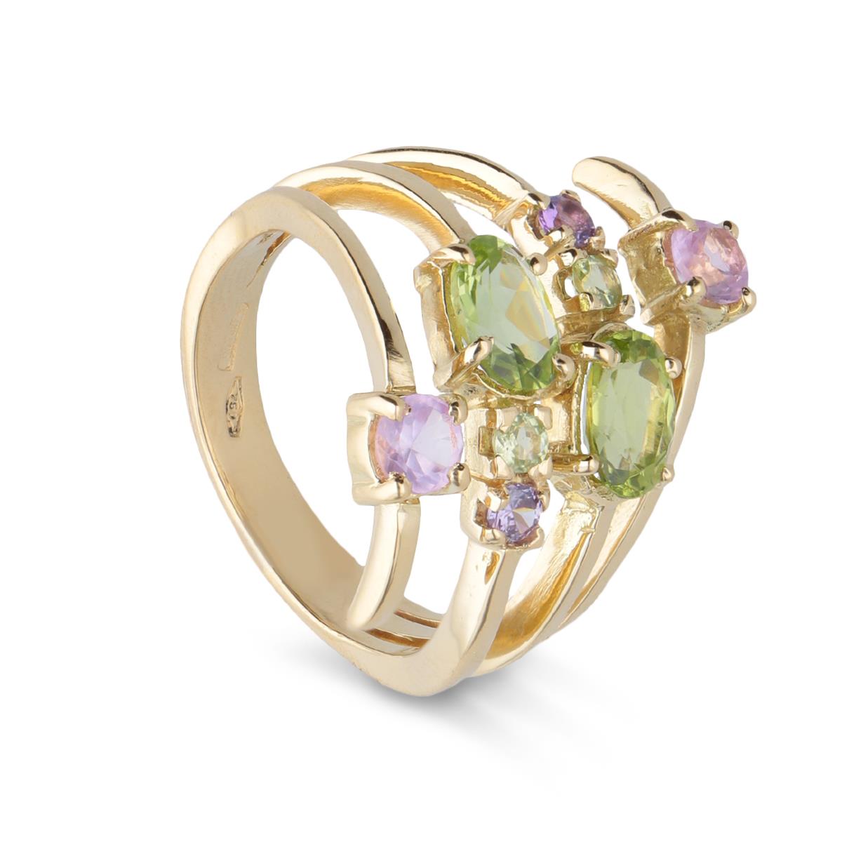 Yellow gold ring with colored natural stones - STANOPPI