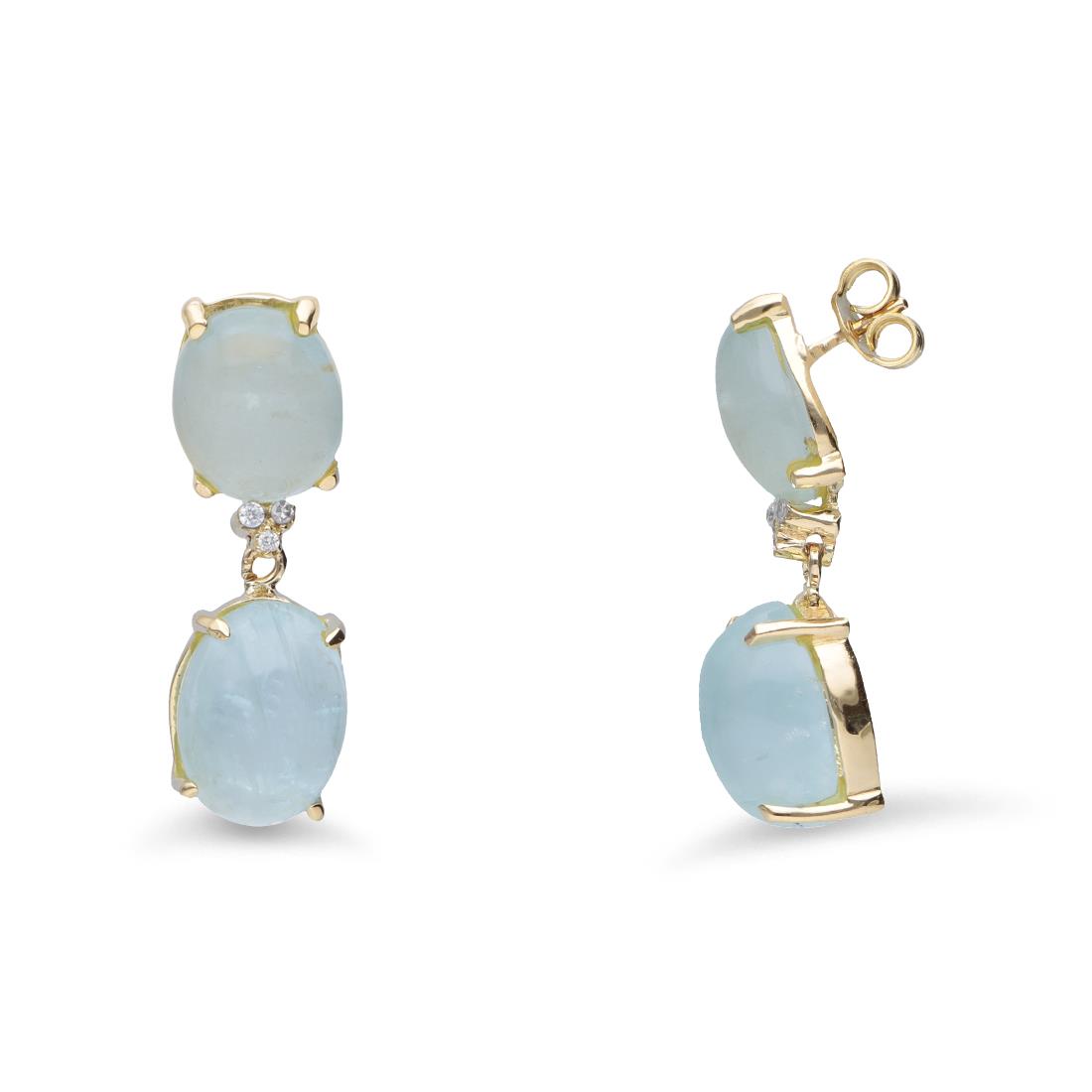 Yellow gold pendant earrings with aquamarine and diamonds - STANOPPI