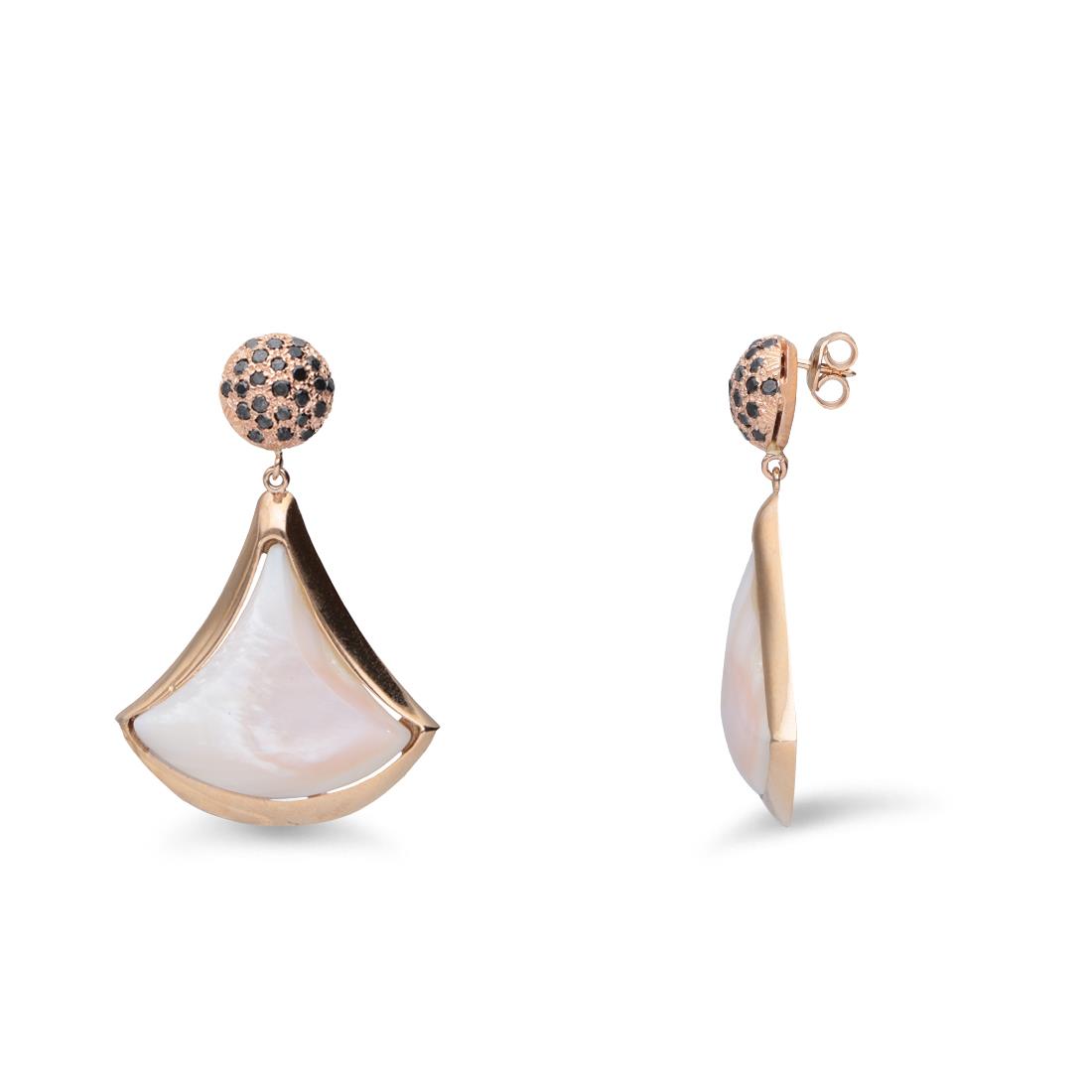 Rose gold pendant earrings with black diamond and pink mother-of-pearl - STANOPPI