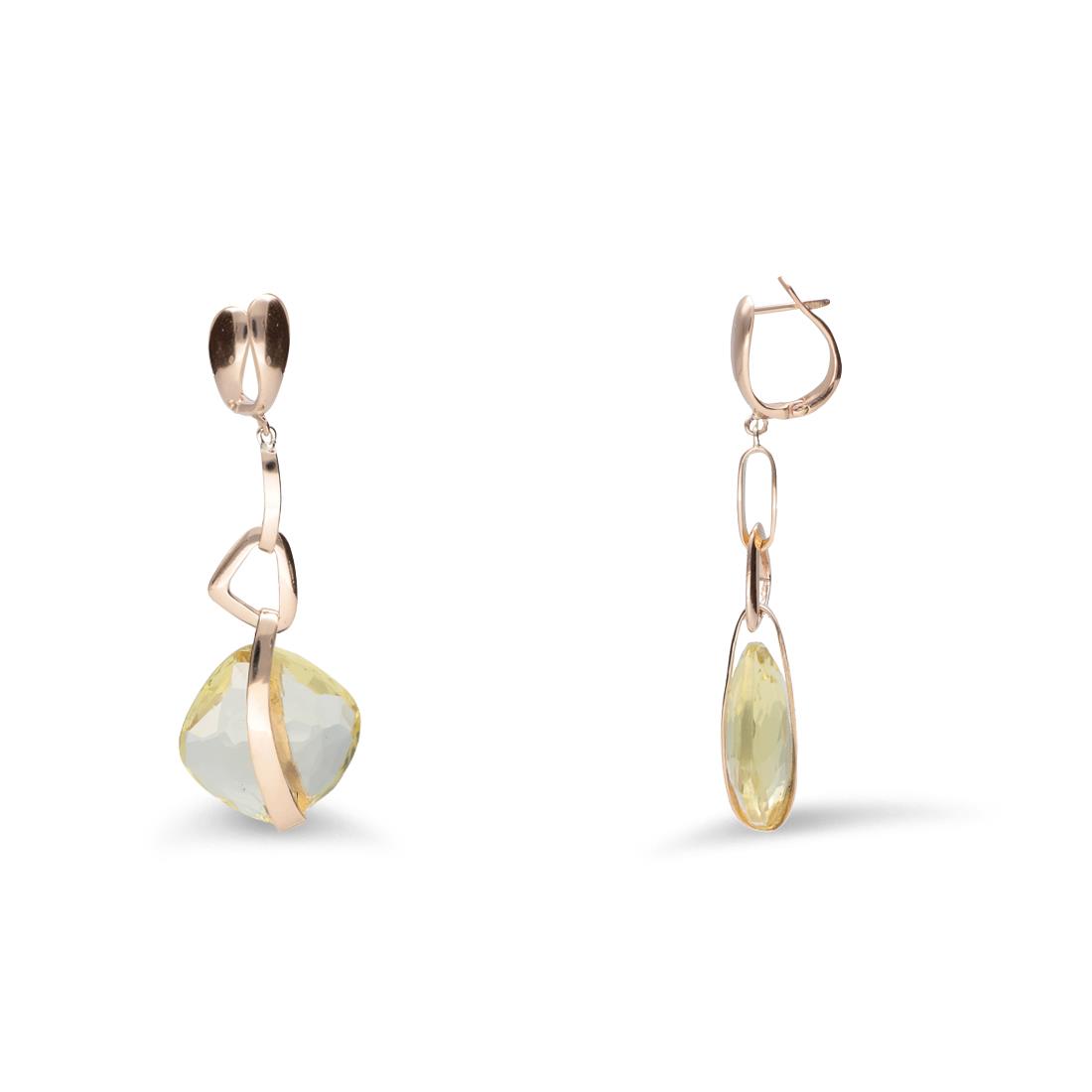 Rose gold pendant earrings with lemon quartz - STANOPPI