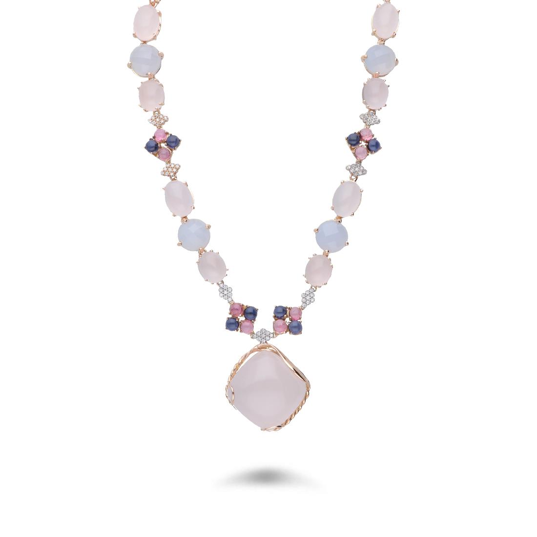 Collana in oro rosa con pietre naturali e diamanti - STANOPPI